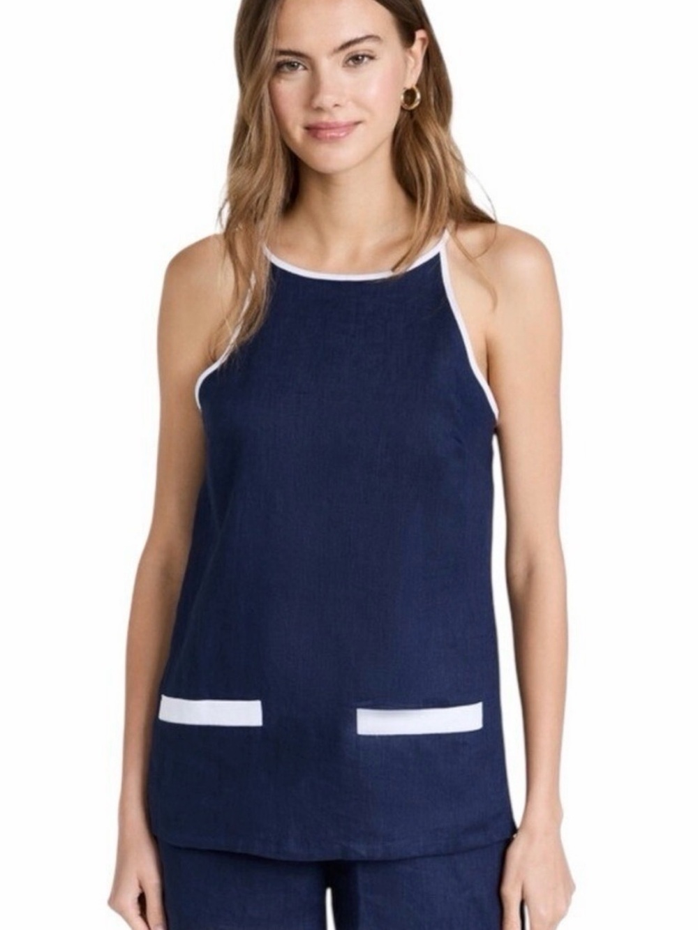 Staud Mateo Linen Navy and White Romper Size Small